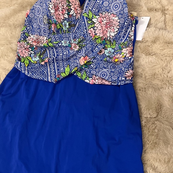 Swimsuits For All NWT Size 34 Draped Front Swimdress Blue Floral Modest - Picture 4 of 12